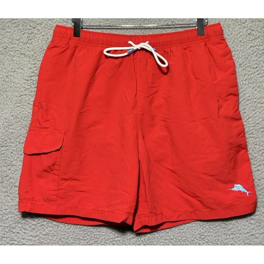 Tommy Bahama Relax Swim Trunks Mens Medium Red‎ 6" Cargo Beach Swimwear Lined.